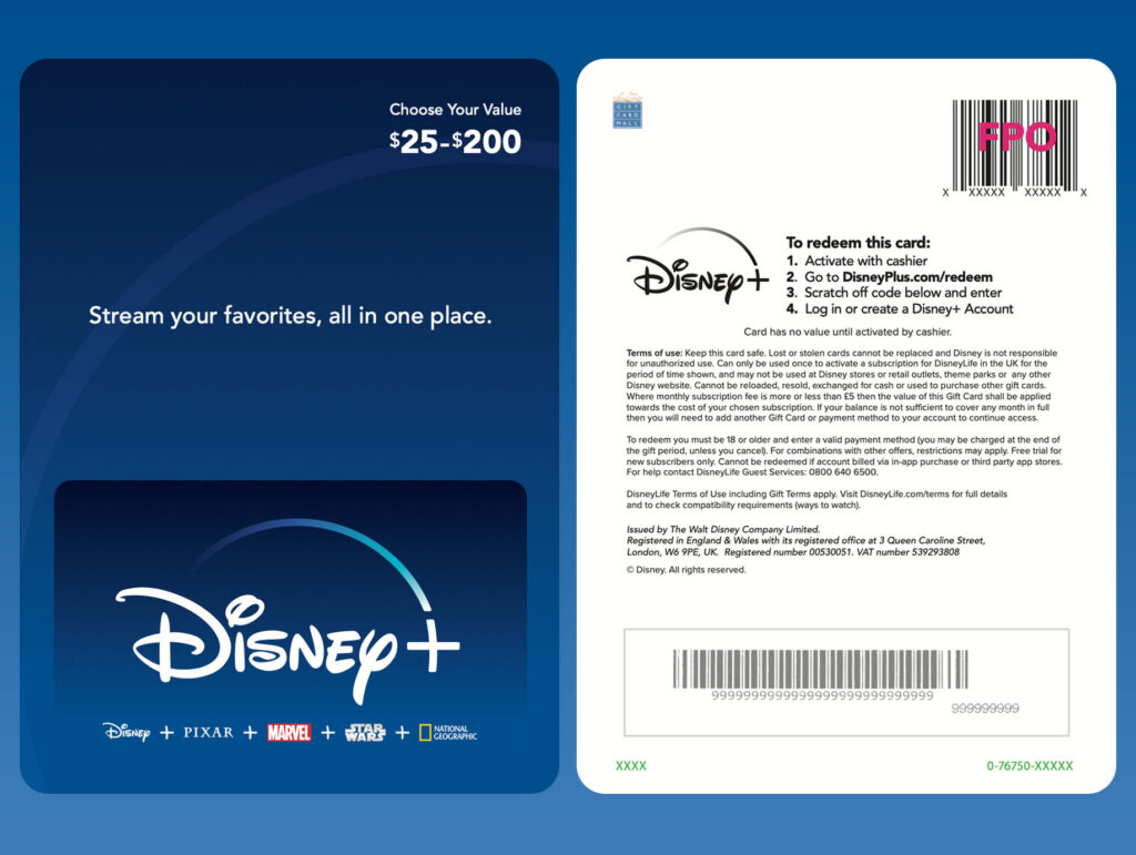 Disney+ gift card creative mockup